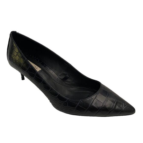 Massimo Dutti Pump Croc Embossed Blue Leather 2" Kitten Heel Classic Poi… - Picture 1 of 11